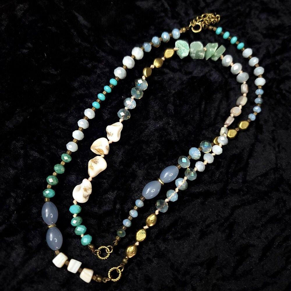 Natural stone Amazonite And Shell Beaded Necklace 38"